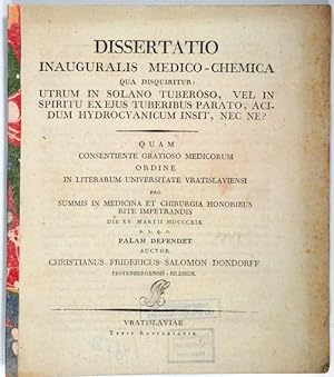 Dissertatio inauguralis medico-chemica qua disquiritur: utrum in Solano tuberoso, vel in spiritu ...