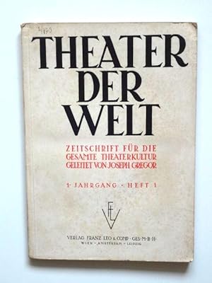 Imagen del vendedor de Theater der Welt. Zeitschrift fr die gesamte Theaterkultur. 1. Jahrgang Heft 1. a la venta por Versandantiquariat Hsl