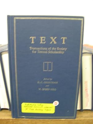 Bild des Verkufers fr Text: Transactions of the Society for Textual Scholarship; Volume 3 zum Verkauf von PsychoBabel & Skoob Books