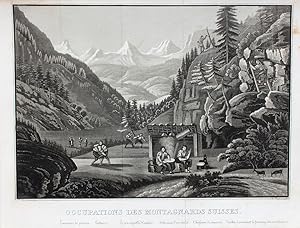 "Occupations des Montagnards Suisses" originale Aquatinta-Radierung von Heinrich Bebi ((1803 - 18...