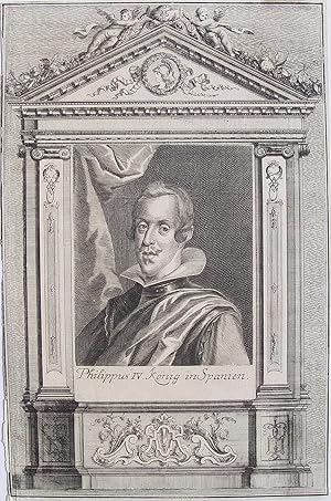 Bild des Verkufers fr Philippus IV. Knig in Spanien" originaler Kupferstich auf Bttenpapier/hand-made paper (ca.20x14,5cm) um 1720 [Der krftige Abzug bis zur Einfassungslinie beschnitten.] zum Verkauf von Kunsthandel & Antiquariat Magister Ru