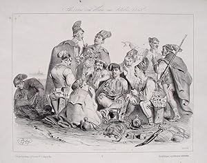 "Skizzen aus Wien im October 1848. Seressaner-Gruppe" originale Kreide-Lithographie ca.21x27cm (D...