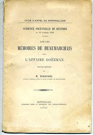 Imagen del vendedor de SUR LES MMOIRES DE BEAUMARCHAIS dans l'affaire Gozman. Discours prononc  l'Audience Solennelle de Rentre de la Cour d'Appel de Montpellier ,le 16 octobre 1802 a la venta por Librairie CLERC