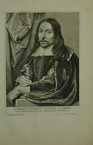 Bild des Verkufers fr Halbfigur. Kupferstich von Petrus Clouet (1629-1670) nach dem Gemlde des Anthonis van Dyck. Unten mit Inschrift: "Christopherus vander Lamen Antverpiensis Pictor Consortii Juvenilis". zum Verkauf von Antiquariat  Braun