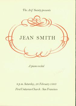 The Arif Society Presents a Piano Recital by Jean Smith.