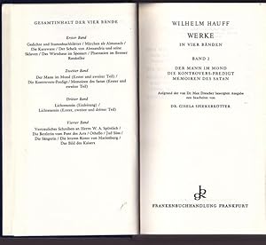 Bild des Verkufers fr Wilhelm Hauff Werke in vier Bnden. Band 2. Der Mann im Mond. Die Kontrovers - Predigt. Memoiren des Satan. zum Verkauf von Ant. Abrechnungs- und Forstservice ISHGW