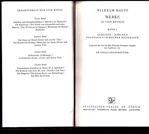 Wilhelm Hauff Werke in vier Bänden. Band 1. Gedichte / Märchen, Phantasien im Bremer Ratskeller.