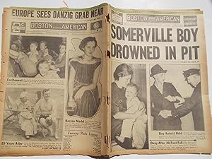 Seller image for Boston Evening American (Wednesday, June 21, 1939 CAMBRIDGE-SOMERVILLE EDITION) Newspaper (Cover Headline: SOMERVILLE BOY DROWNED IN PIT) for sale by Bloomsbury Books
