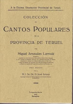 Seller image for COLECCION DE CANTOS POPULARES DE LA PROVINCIA DE TERUEL for sale by Librera Races