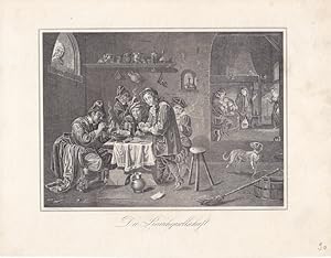 Die Rauchgesellschaft, schöne Lithographie um 1850 von F. Zelinka nach C.W. Medau, Blattgröße: 19...