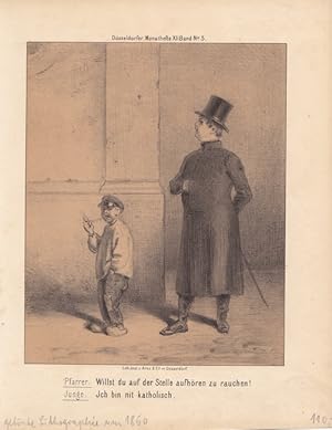 Pfeife rauchen, getönte Lithographie um 1850 mit Text darunter, Blattgröße: 26 x 20 cm, reine Bil...
