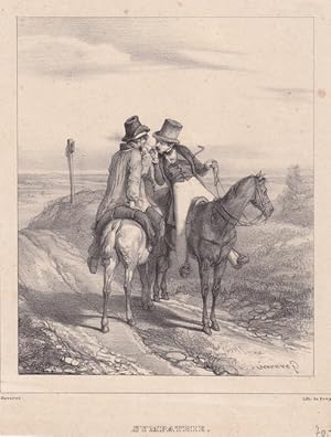 Rauchwaren, Sympathie, Lithographie um 1840 von de Frey nach Gavarni, Blattgröße: 18,5 x 14 cm, r...