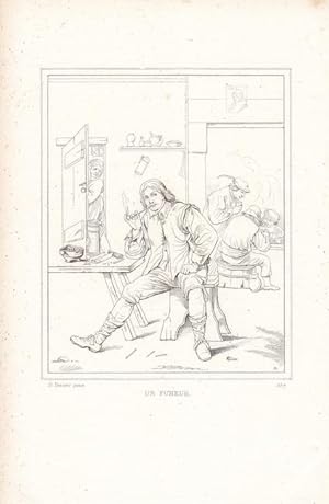 Un Fumeur, Stahlstich um 1850 nach D. Teniers, Blattgröße: 18 x 11 cm, reine Bildgröße: 11 x 8,5 cm.