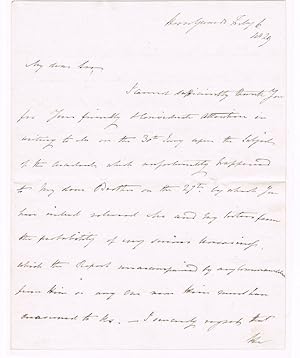 Seller image for A 2-1/2 PAGE AUTOGRAPH LETTER SIGNED by Lieutenant-General Sir HERBERT TAYLOR formerly Aide de camp to the Duke of York, with personal content regarding his brother's accident. for sale by Blue Mountain Books & Manuscripts, Ltd.