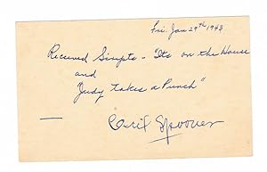 AUTOGRAPH NOTE SIGNED by stage actress, theatrical producer and feminist CECIL SPOONER.