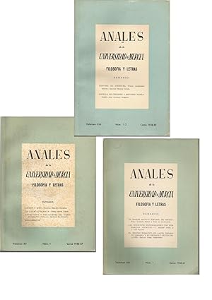 Seller image for ANALES DE LA UNIVERSIDAD DE MURCIA -FILOSOFIA Y LETRAS VolXV Num1 Curso 1956-57 /VolXVII Num1-2 Curs 1958-59/ VolXIX Num1 Curs1960-61 (3 TOMOS) for sale by CALLE 59  Libros