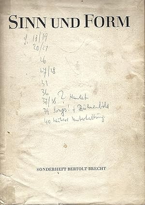 Seller image for Sinn und Form. Beitrge zur Literatur. Sonderheft Bertolt Brecht. for sale by Versandantiquariat Alraune