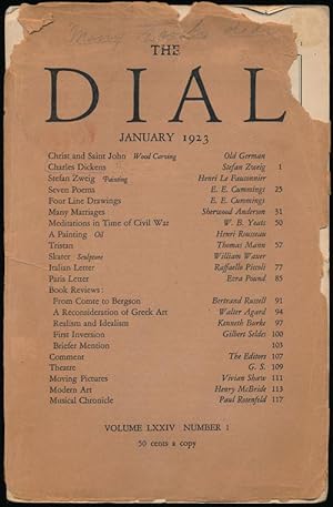 Imagen del vendedor de The Dial, January 1923 Volume LXXIV, Number 1 a la venta por Good Books In The Woods