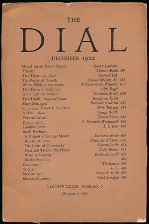 Seller image for The Dial, December 1922 Volume LXXIII, Number 6 for sale by Good Books In The Woods