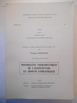 Possibilités thérapeutiques de l'acupuncture en odonto-stomatologie.