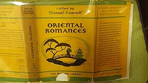 Imagen del vendedor de ORIENTAL ROMANCES, ML #55 ,Stated 1st modern library , 1930,, BEIGE, GREEN & BLACK DJ shows 2 Lovers on Bridge with Umbrella & Tree & Pagoda, Includes Japanese, Arabia, Persia , Tibet, India Stores Garden of Knowledge, 3 Haschich ( HASHISH ) Eaters a la venta por Bluff Park Rare Books