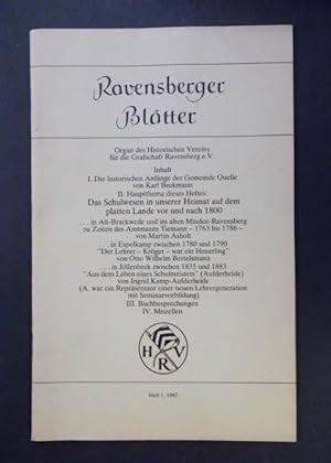 Seller image for Ravensberger Bltter Heft 1/1982: Die historischen Anfnge der Gemeinde Quelle / Das Schulwesen in unserer Heimat auf dem platten Land vor und nach 1800 u.a. for sale by Antiquariat Strter