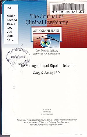 Seller image for The Management of Bipolar Disorder (The Journal of Clinical Psychiatry, Audiograph Series, Volume 4, Number 2) Cassette Tape for sale by BookOrders