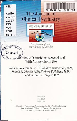 Bild des Verkufers fr Metabolic Disturbances Associated with Antipsychotic Use (The Journal of Clinical Psychiatry, Audiograph Series, Volume 4, Number 5) Cassette Tape zum Verkauf von BookOrders