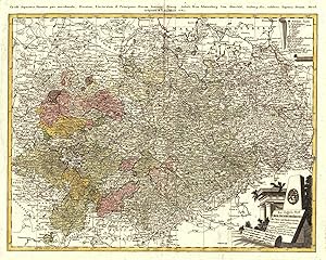 Bild des Verkufers fr Circuli superioris Saxoniae pars meridionalis, Ducatum, Electoratus & Principatus Ducum Saxoniae, Princip. Anhalt comit Schwarzburg, Mansfeld, Stolberg & cc. exhibens. Expensis Homan. Hered. designavit F.L. Gssefeld. 1783. Der sdliche Theil des Ober-Saechsischen Kreises die Chur- und Frstl. Schsische und andere hieher gehrige Lnder vorstellend, aufs neue entworfen von F.L. Gssefeld und herausgegeben von den Homaennischen Erben Nrnberg 1783 Mit Kayserl. allergndigster Freyheit.':. zum Verkauf von Antiquariat Norbert Haas