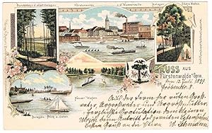 Fürstenwald a.d.Spree: Gruss aus, Fürstenwalde von der Wasserseite, Neuer Hafen, Durchblick von d...