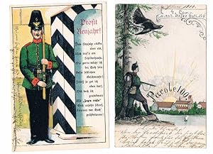 2 Postkarten: 4. Comp. Lauenb. Jäger Batl. Nr.9: Parole 100 und Prosit Neujahr