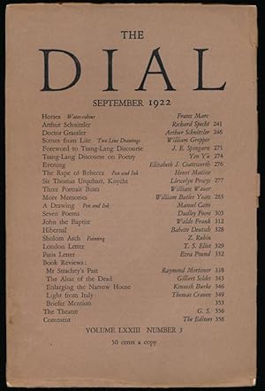 Seller image for The Dial, September 1922 Volume LXXIII, Number 3 for sale by Good Books In The Woods