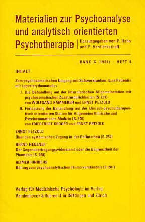 Seller image for Band X (1984). Heft 4. Materialien zur Psychoanalyse und analytisch orientierten Psychotherapie. for sale by Fundus-Online GbR Borkert Schwarz Zerfa