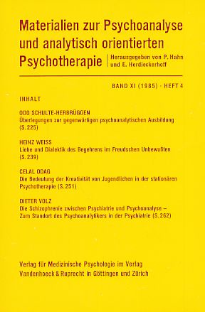 Seller image for Band XI (1985). Heft 4. Materialien zur Psychoanalyse und analytisch orientierten Psychotherapie. for sale by Fundus-Online GbR Borkert Schwarz Zerfa