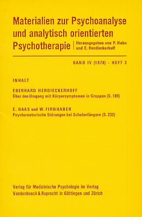 Seller image for Band IV (1978). Heft 3. Materialien zur Psychoanalyse und analytisch orientierten Psychotherapie. for sale by Fundus-Online GbR Borkert Schwarz Zerfa