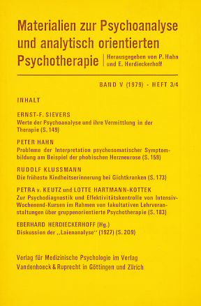 Seller image for Band V (1979). Heft 3/4. Materialien zur Psychoanalyse und analytisch orientierten Psychotherapie. for sale by Fundus-Online GbR Borkert Schwarz Zerfa