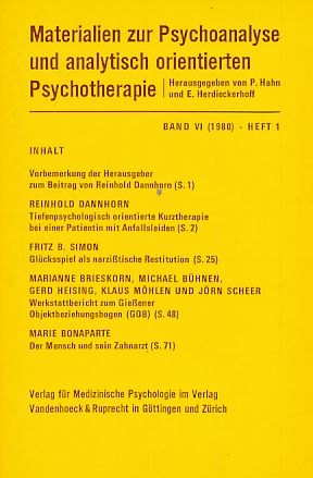 Bild des Verkufers fr Band VI (1980). Heft 1. Materialien zur Psychoanalyse und analytisch orientierten Psychotherapie. zum Verkauf von Fundus-Online GbR Borkert Schwarz Zerfa