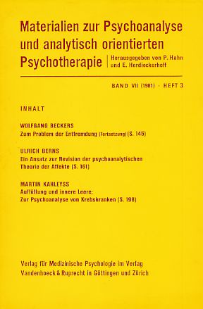 Seller image for Band VII (1981). Heft 3. Materialien zur Psychoanalyse und analytisch orientierten Psychotherapie. for sale by Fundus-Online GbR Borkert Schwarz Zerfa