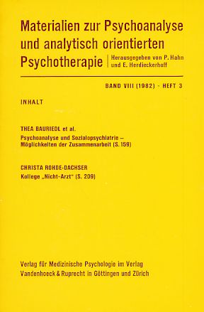 Seller image for Band VIII (1982). Heft 3. Materialien zur Psychoanalyse und analytisch orientierten Psychotherapie. for sale by Fundus-Online GbR Borkert Schwarz Zerfa