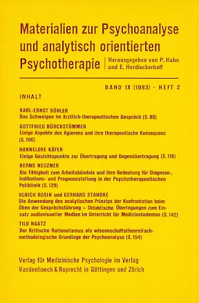 Seller image for Band IX (1983). Heft 2. Materialien zur Psychoanalyse und analytisch orientierten Psychotherapie. for sale by Fundus-Online GbR Borkert Schwarz Zerfa