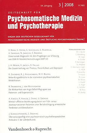 Bild des Verkufers fr 3 / 2008. 54. Jg. Zeitschrift fr Psychosomatische Medizin und Psychotherapie. zum Verkauf von Fundus-Online GbR Borkert Schwarz Zerfa