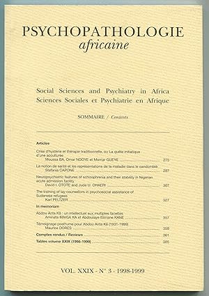 Immagine del venditore per Psychopathologie africaine. Volume XXIX. N3. 1998-1999 venduto da LibrairieLaLettre2