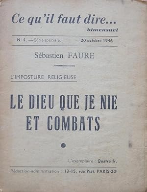 Seller image for l'Imposture religieuse: Le Dieu que je nie et combats for sale by Bouquinerie L'Ivre Livre
