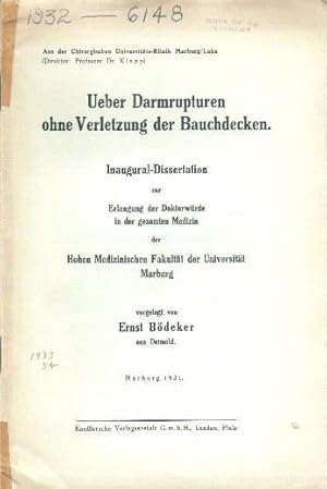 Image du vendeur pour Ueber Darmrupturen ohne Verletzung der Bauchdecken. Inaugural-Dissertation. mis en vente par Antiquariat Heinz Tessin