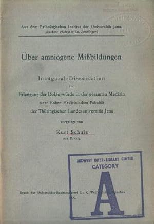 Bild des Verkufers fr ber amniogene Mibildungen. Inaugural-Dissertation. zum Verkauf von Antiquariat Heinz Tessin