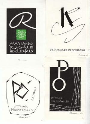 Konvolut von 42 typographischen Exlibris, meist Holzschnitte, fast alle von Roland Rovedo signiert.