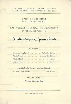 Programmheft zu 'Italienischer Opernabend' am 7. Februar 1950 in der Kant-Hochschule, Braunschwei...