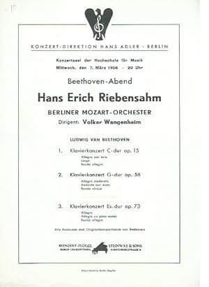 Programmzettel zum Beethoven-Abend von Hans-Erich Riebensahm am 7. März 1956 im Konzertsaal der H...