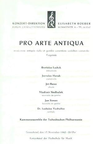 Programmzettel zu: Pro arte antiqua musicorum antiquis violis et gambis canentium sodalitas camer...