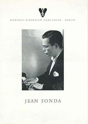 Bild des Verkufers fr Programmheft zum Klavier-Abend von Jean Fonda am 15. Mrz 1963 im Konzertsaal der Hochschule fr Musik. Programm: Robert Schumann. Fantasie C-dur op. 17; Ludwig van Beethoven, Sonate As-dur op. 110, Frederic Chopin: Nocturne Des-dur op. 27 Nr. 8 und Sonate b-moll op. 35. Konzert-Direktion Hans Adler, Berlin. zum Verkauf von Antiquariat Carl Wegner